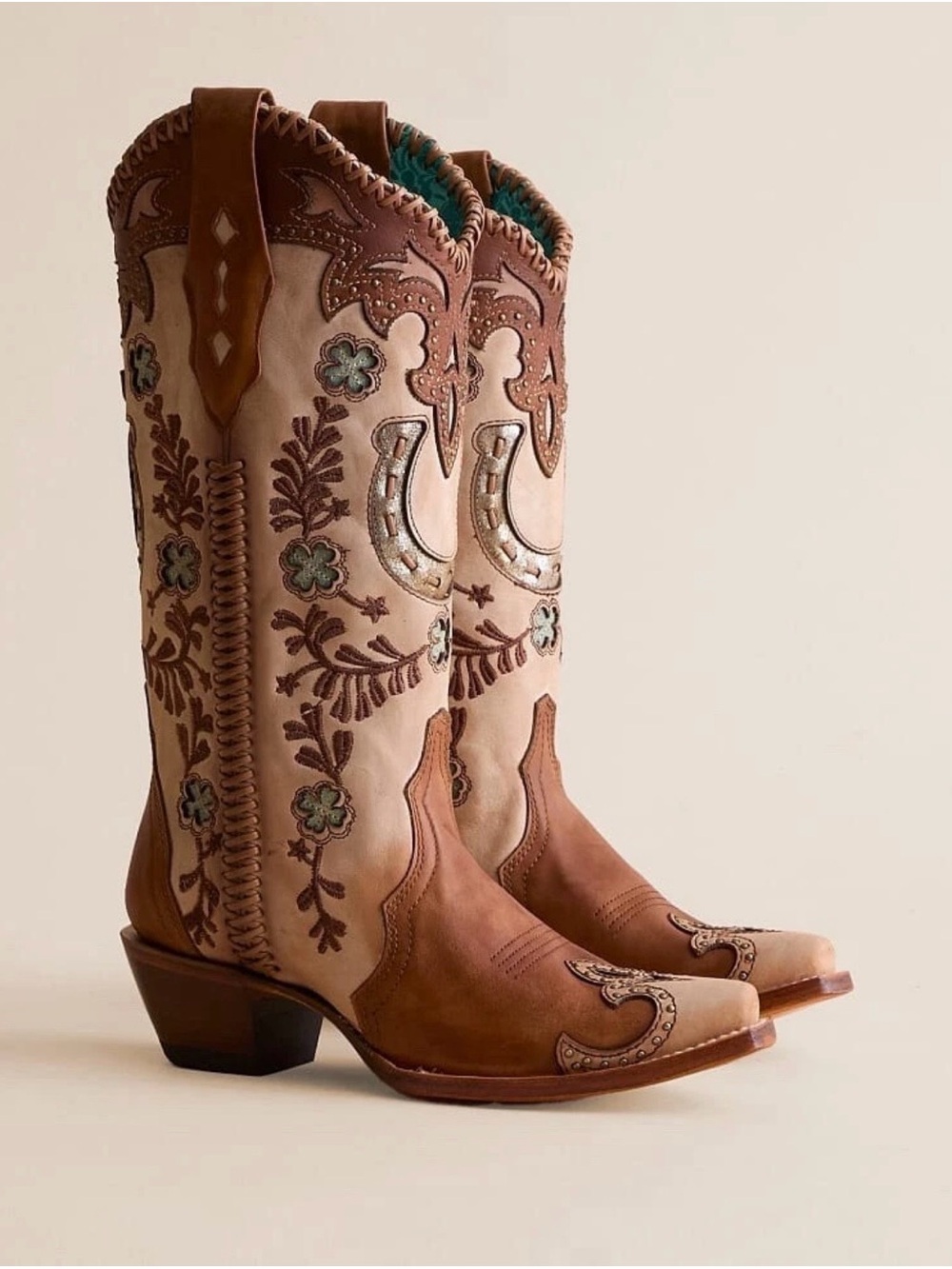 Corral Honey Horseshoe Overlay Embroidery Western Boots BNWT Box A4863